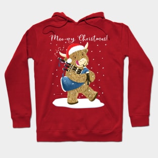 Scottish Highland Cow Plays Merry Christmas On His Bagpipes Hoodie